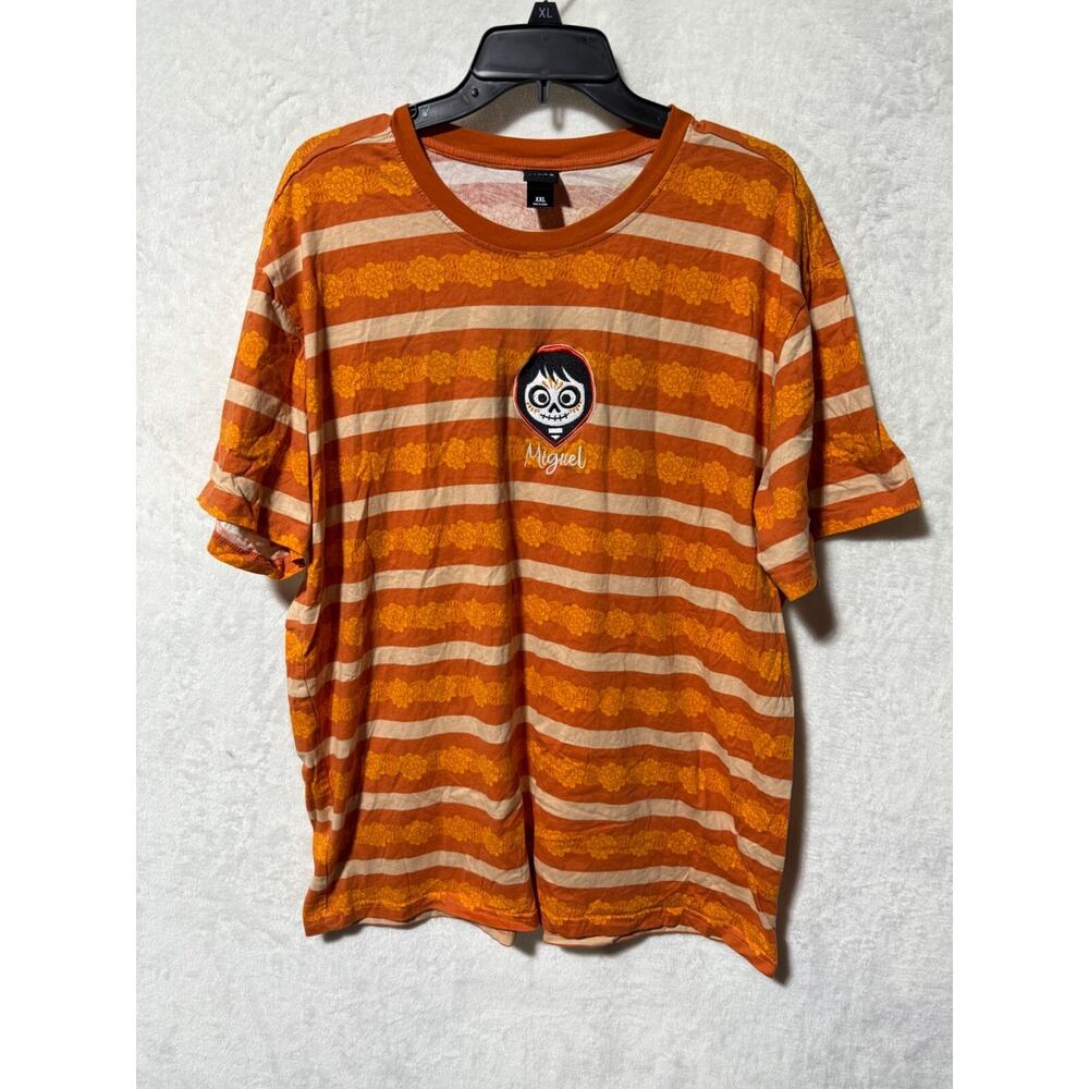 Disney Pixar Coco Miguel Day of the Dead Orange Striped Shirt Size XXL